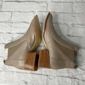 Sol Sana Bruno Bootie Ankle Boot Women's 7 Brown Khaki Leather Stacked Heel NWOB